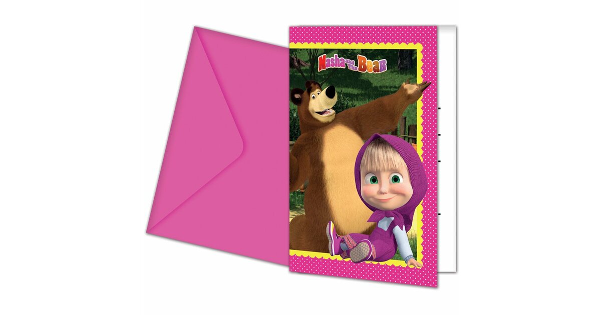 6 invitations Masha et michka - Anniversaire Fille/Masha et Michka